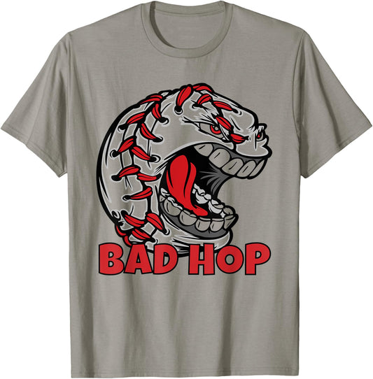 Bad Hop Graphic Baseball with Quotes Slang Baseball Seams T-Shirt - T-Shirt | Sand