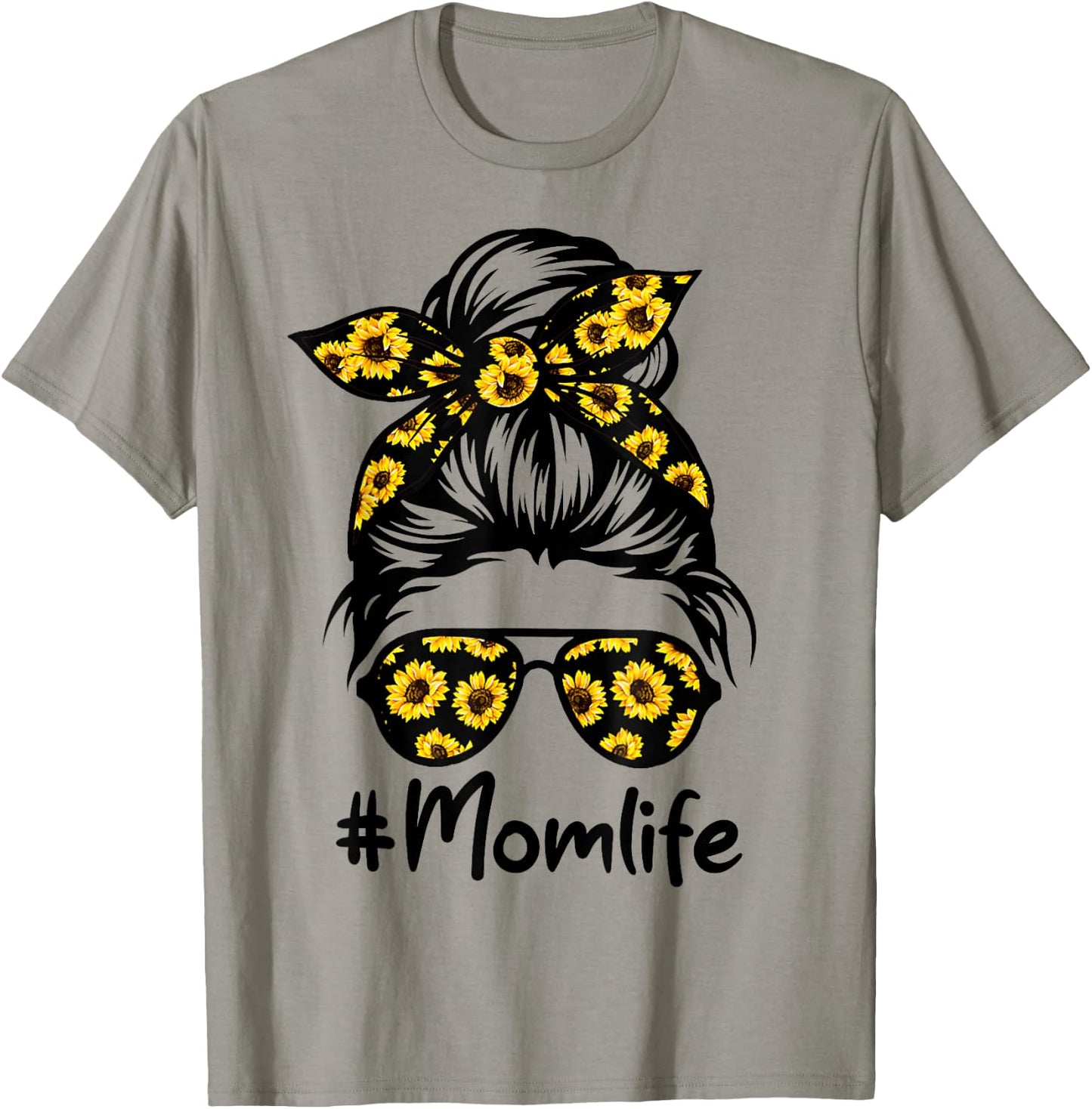 Classy Mom Life with Sunflower Messy Bun Mother's Day T-Shirt - T-Shirt | Sand