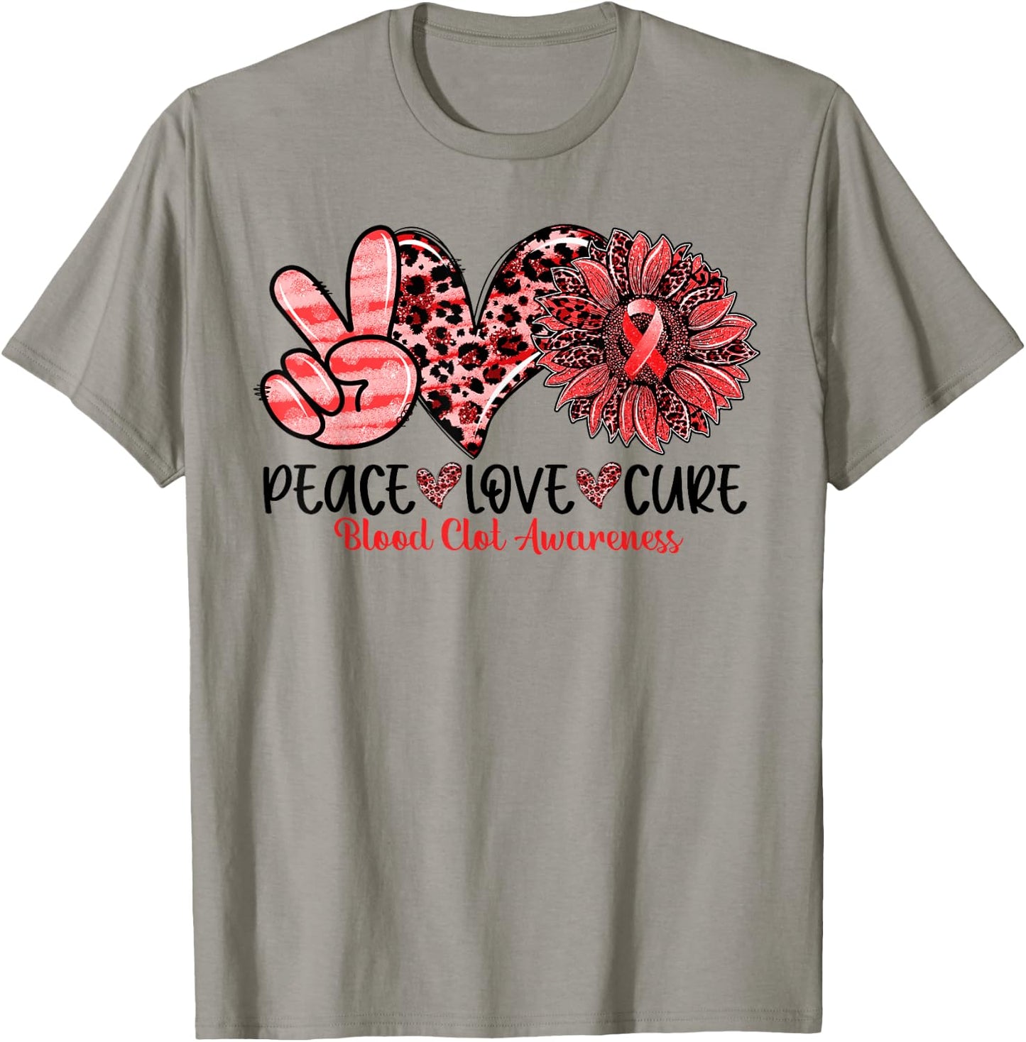 Peace Love Cure Sunflower Red Ribbon Blood Clot Awareness T-Shirt - T-Shirt | Sand