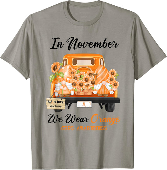 Gnome In November We Wear Orange Ribbon CRPS Awareness T-Shirt - T-Shirt | Sand