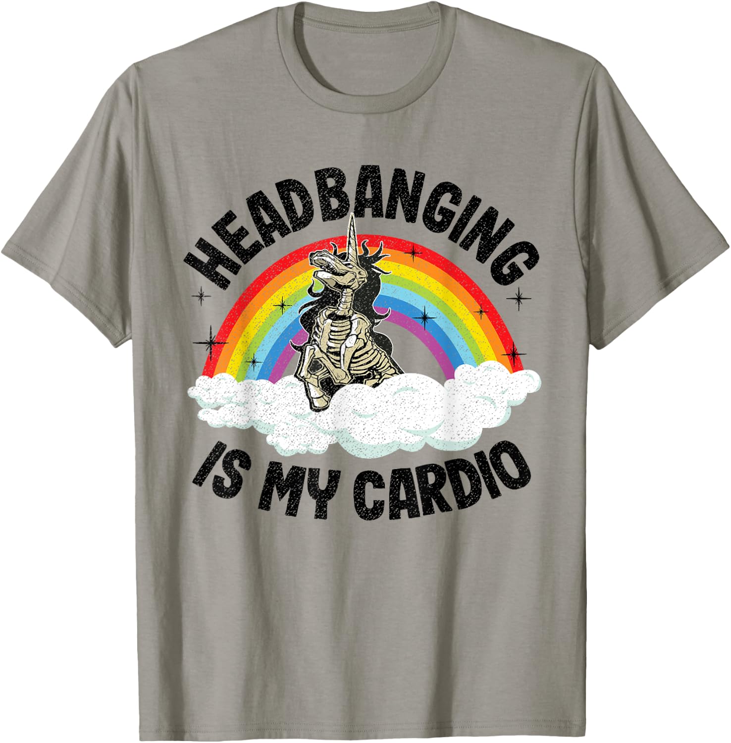 Headbanging Is My Cardio Unicorn Rainbow Funny Death Metal T-Shirt - T-Shirt | Sand