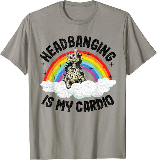 Headbanging Is My Cardio Unicorn Rainbow Funny Death Metal T-Shirt - T-Shirt | Sand