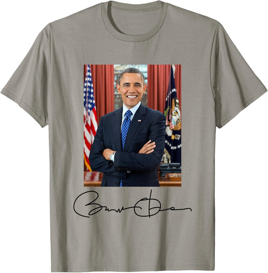President Barack Obama Signature and Portrait T-Shirt - T-Shirt | Sand