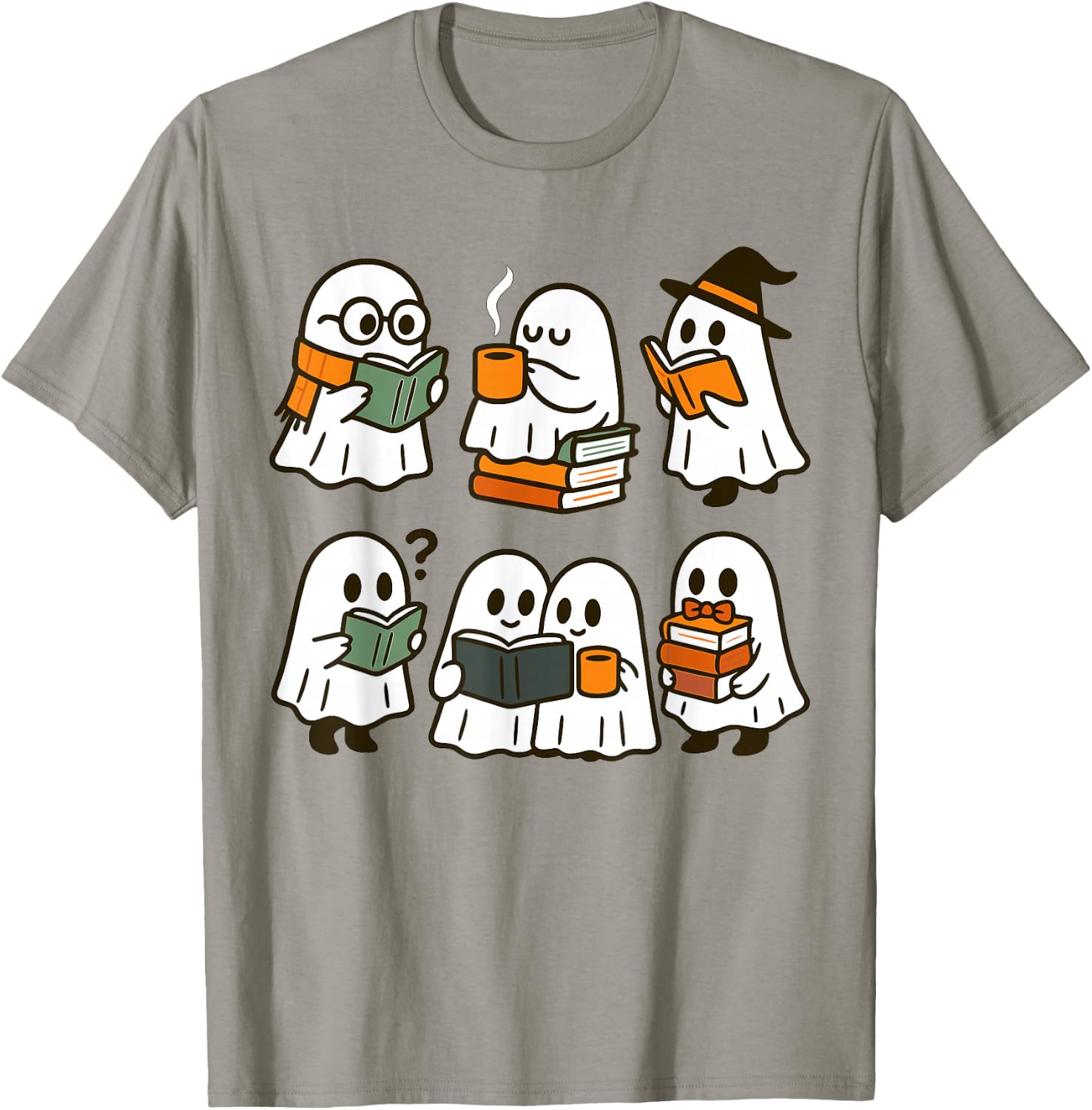 Cute Ghosts Reading Books Halloween T-Shirt - T-Shirt | Sand