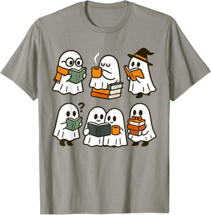 Cute Ghosts Reading Books Halloween T-Shirt - T-Shirt | Sand