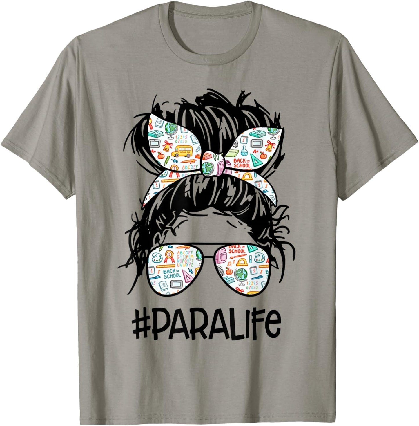 Teacher para Life Paraprofessional Cute Messy Bun Small T-Shirt - T-Shirt | Sand