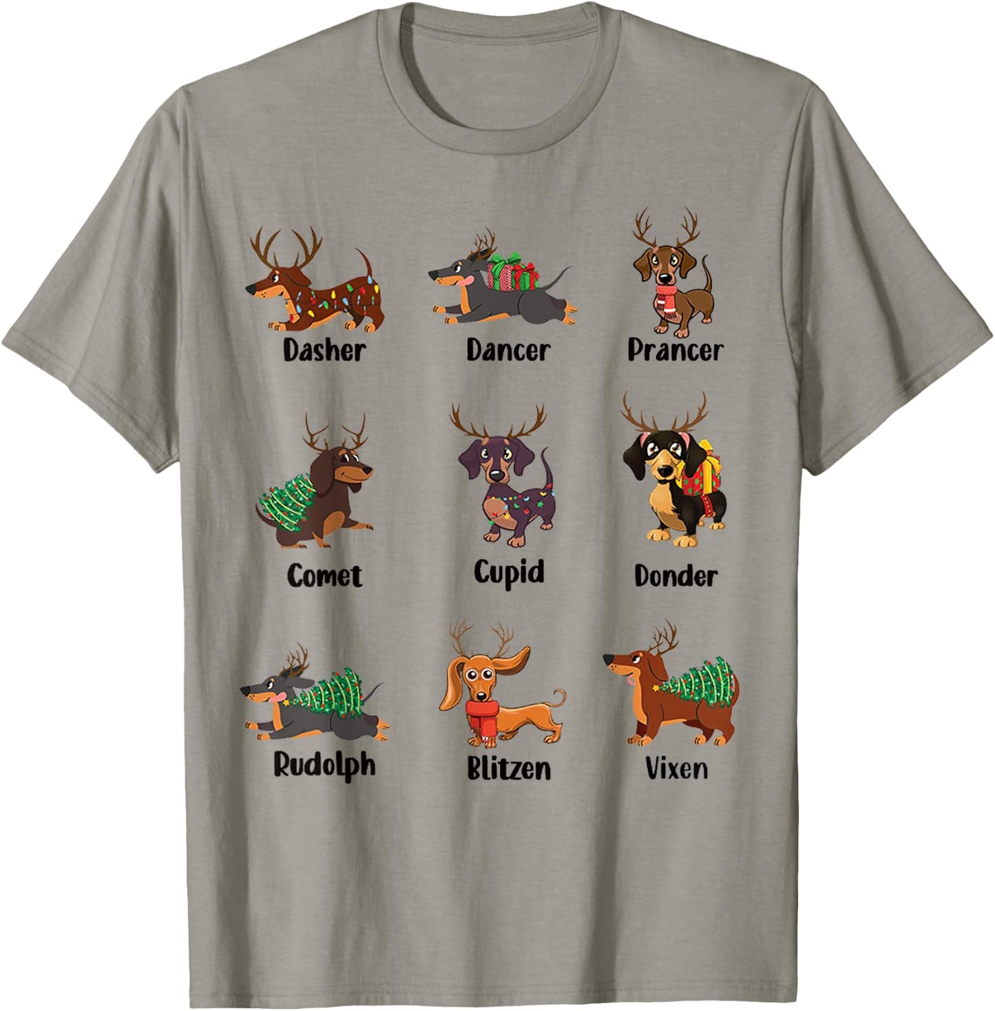 Funny Dachshund Names For Christmas Dancer . Dasher T-Shirt - T-Shirt | Sand