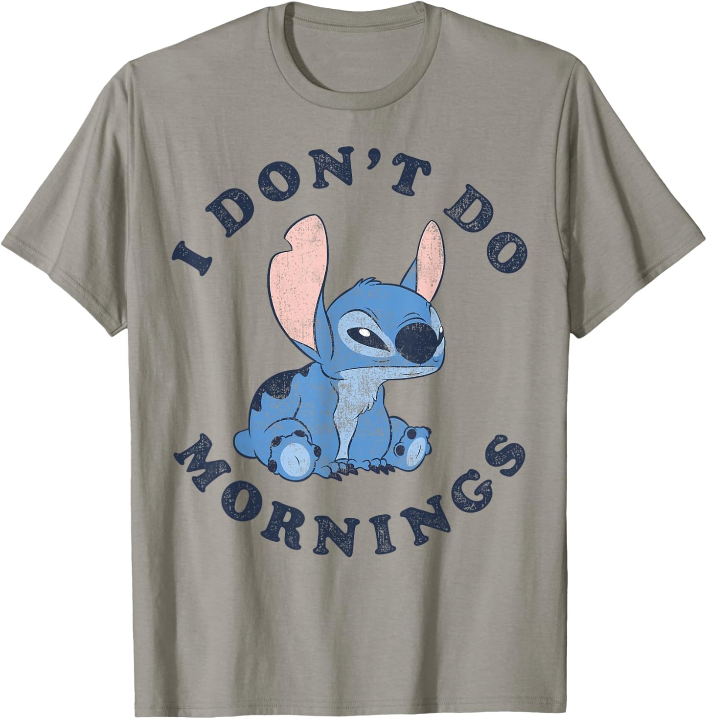 Disney Lilo & Stitch I Don't Do Mornings Distressed V2 T-Shirt - T-Shirt | Sand