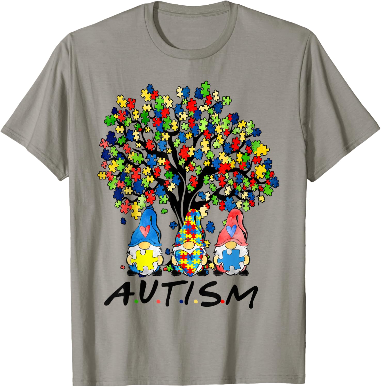 Autism Gnome Awareness Gnomes Men Women Boys Girls Tree T-Shirt - T-Shirt | Sand