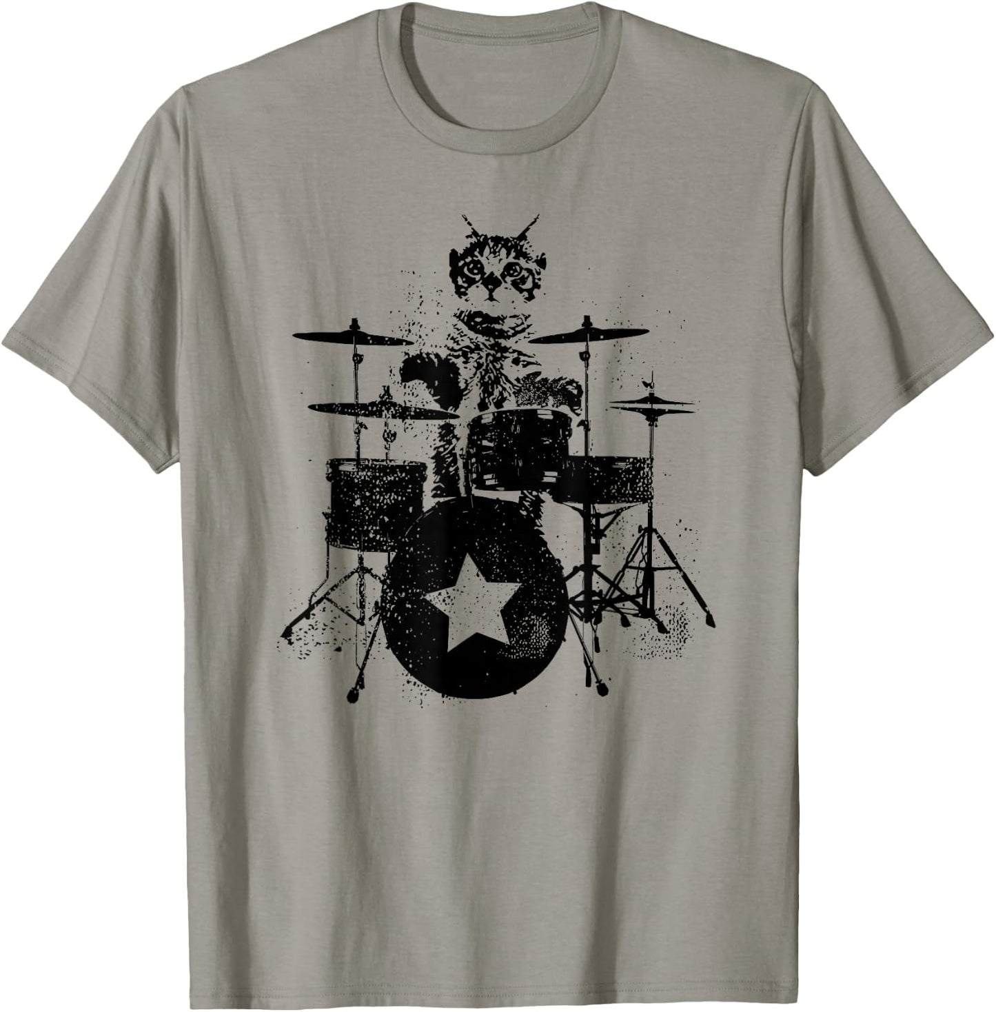 Punk Rockstar Kitten Kitty Cat Drummer Playing Drums Graphic Women Girls Kids T-Shirt - T-Shirt | Sand