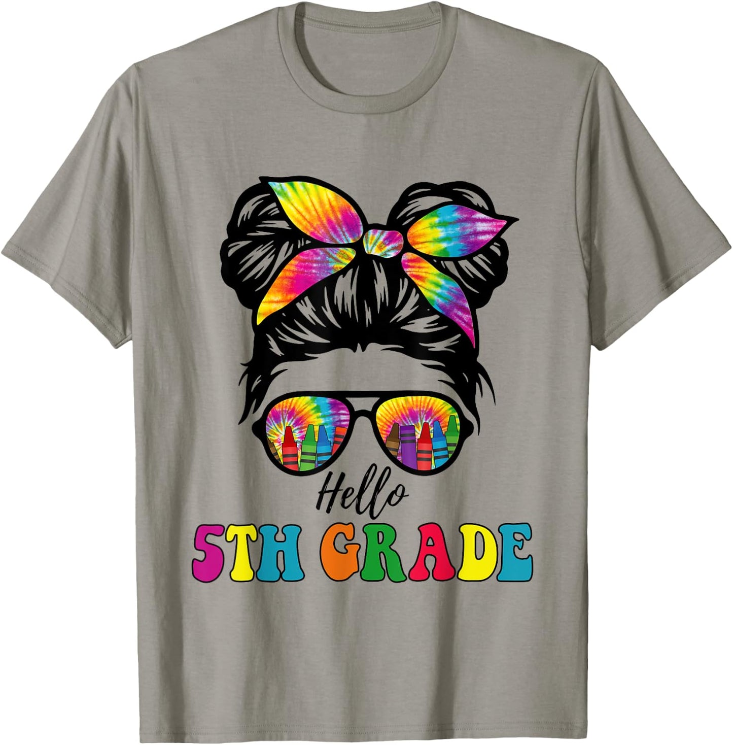 Hello 5th Grade Tie Dye Messy Bun Girl Back to School Kid T-Shirt - T-Shirt | Sand
