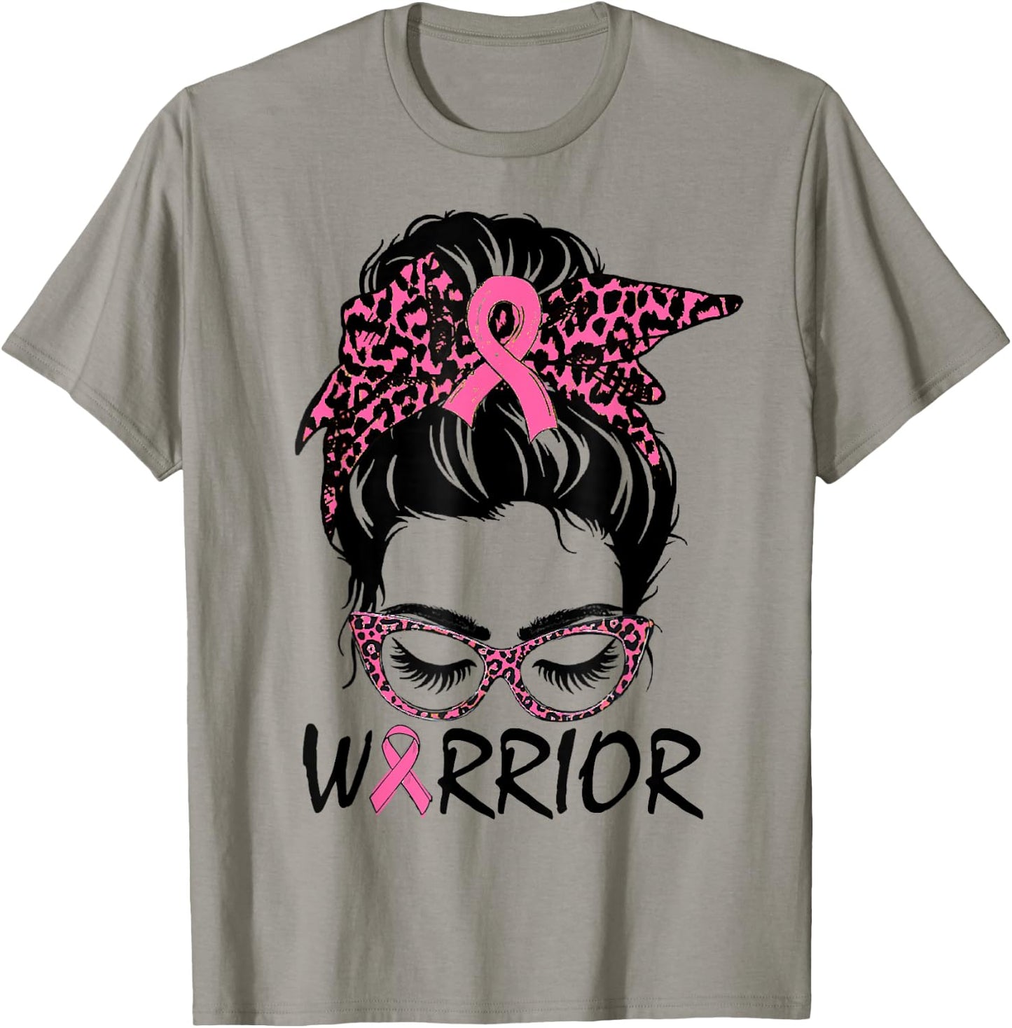Messy Bun Breast Cancer Shirt Wear Pink Warrior T-Shirt - T-Shirt | Sand