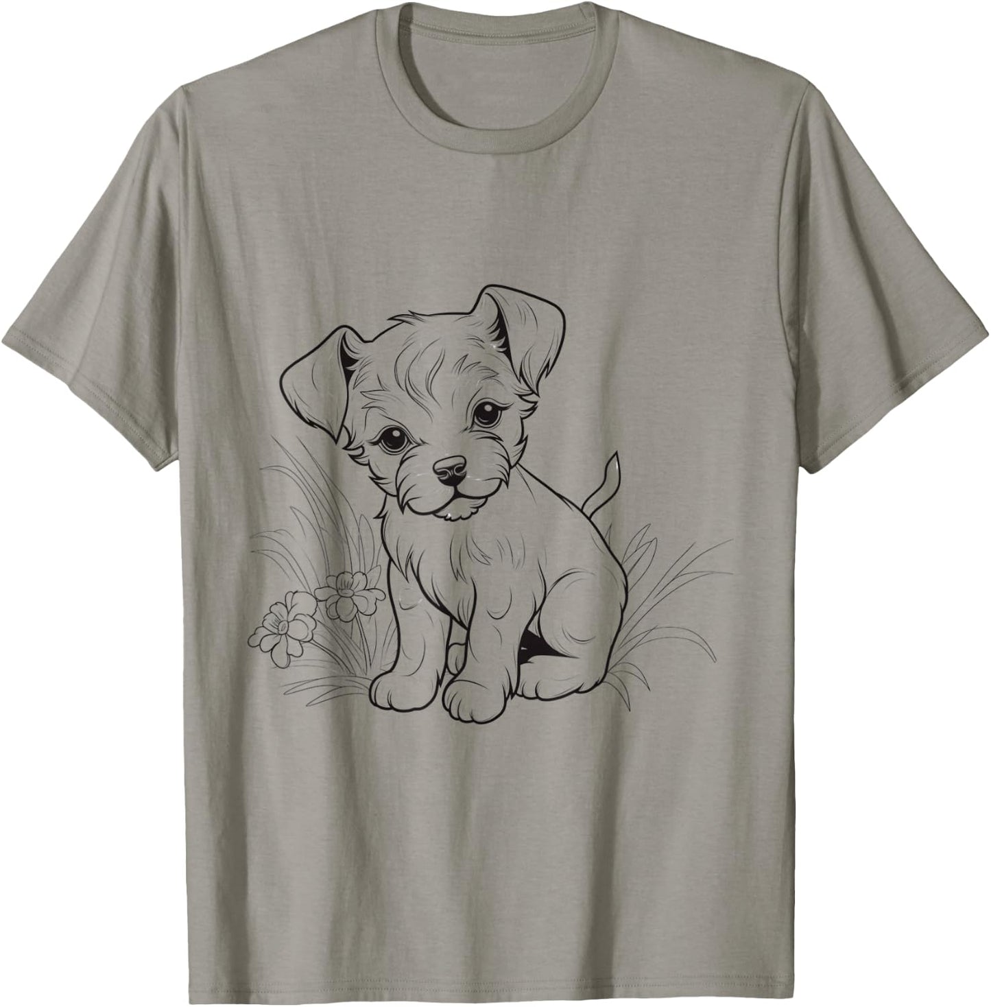 Cute Puppy Line Art – Hand Drawn Dog Sketch Design T-Shirt - T-Shirt | Sand