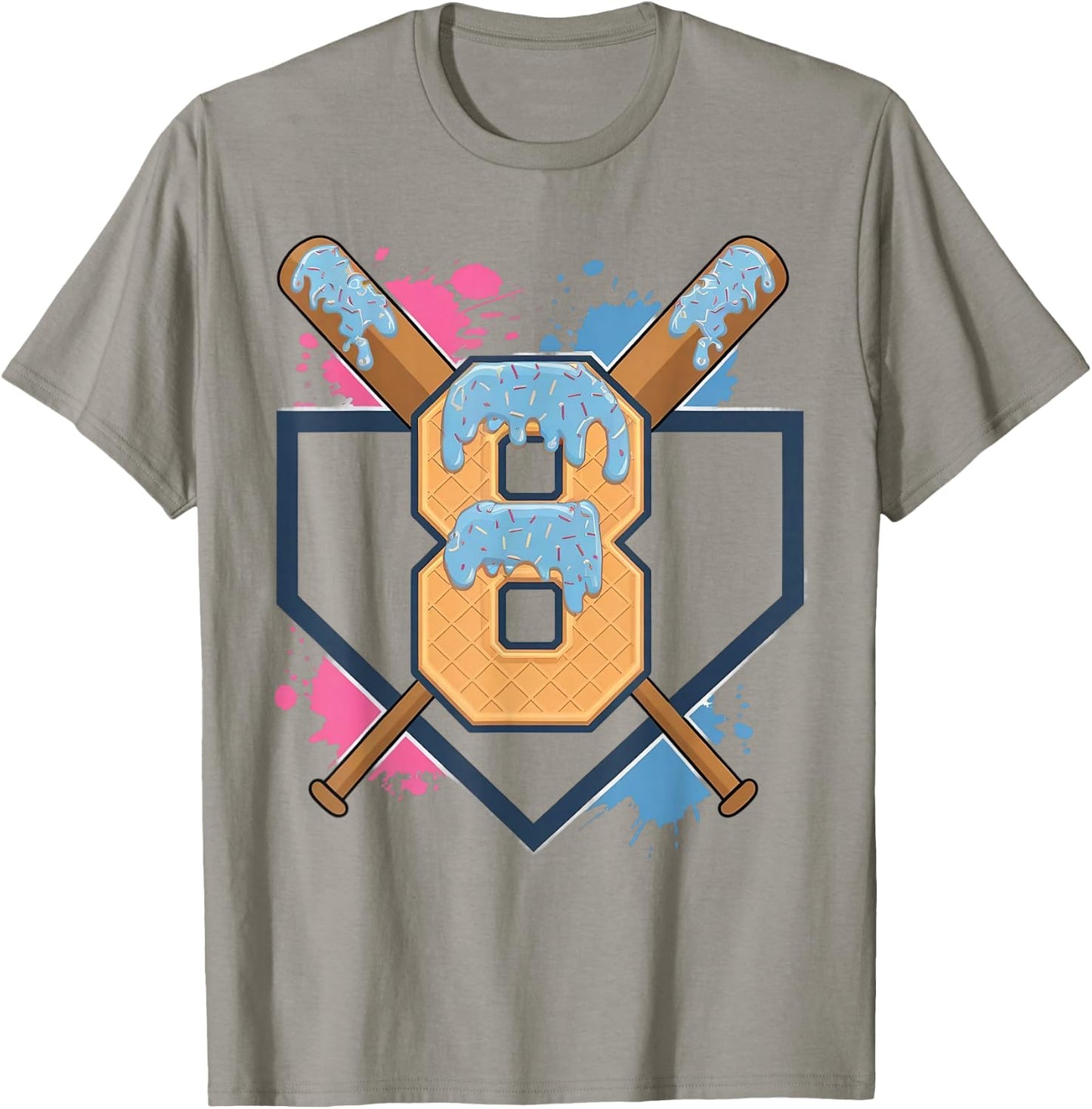 8th Birthday Boy Baseball Ice Cream Drip 8 Year Old T-Shirt - T-Shirt | Sand