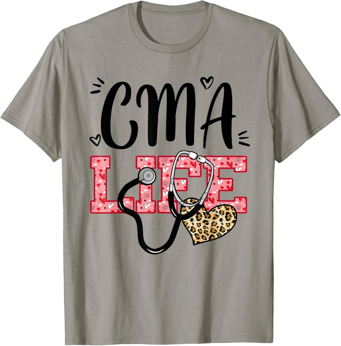 Funny Nurse CMA Life Leopard Stethoscope Valentines Day T-Shirt - T-Shirt | Sand