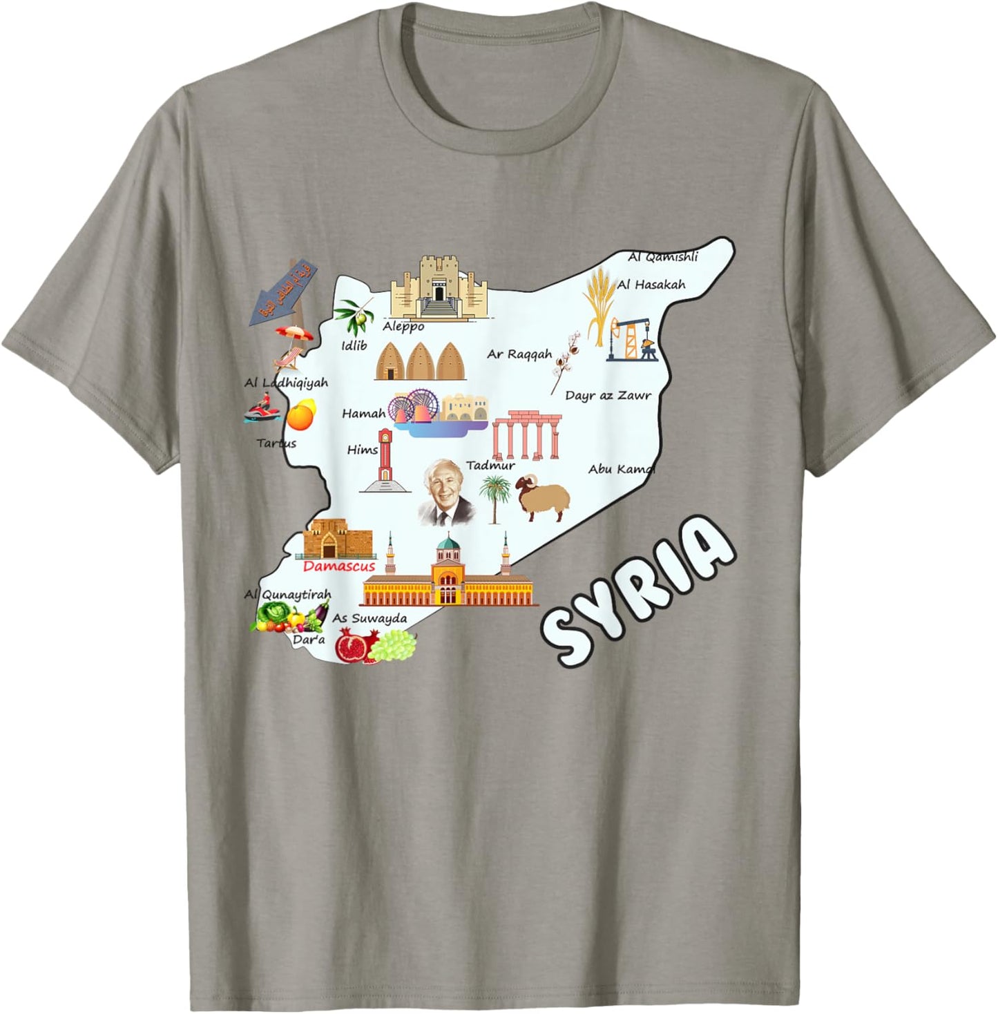 Syria map cities syrian national symbols T-Shirt - T-Shirt | Sand