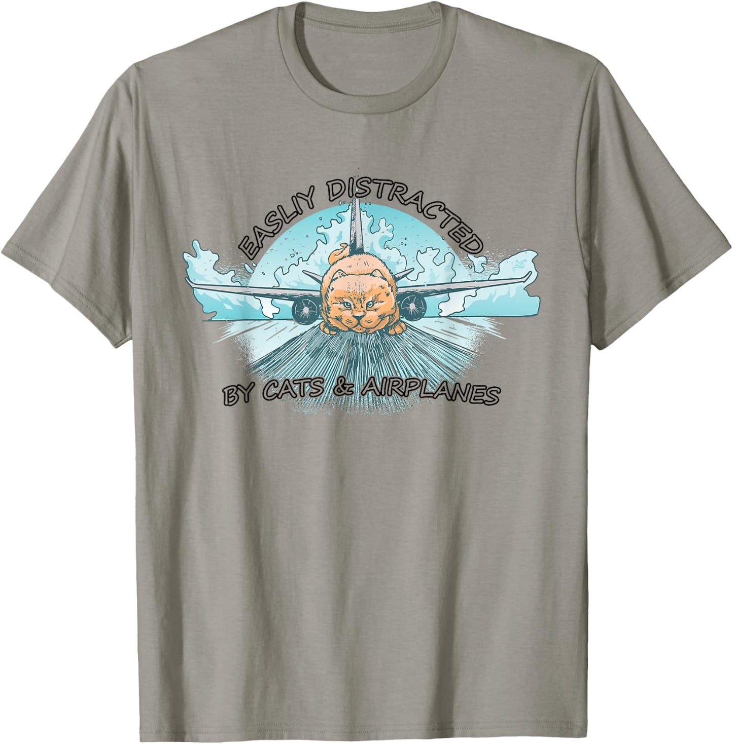 Easily Distracted By Cats And Airplanes T-Shirt - T-Shirt | Sand