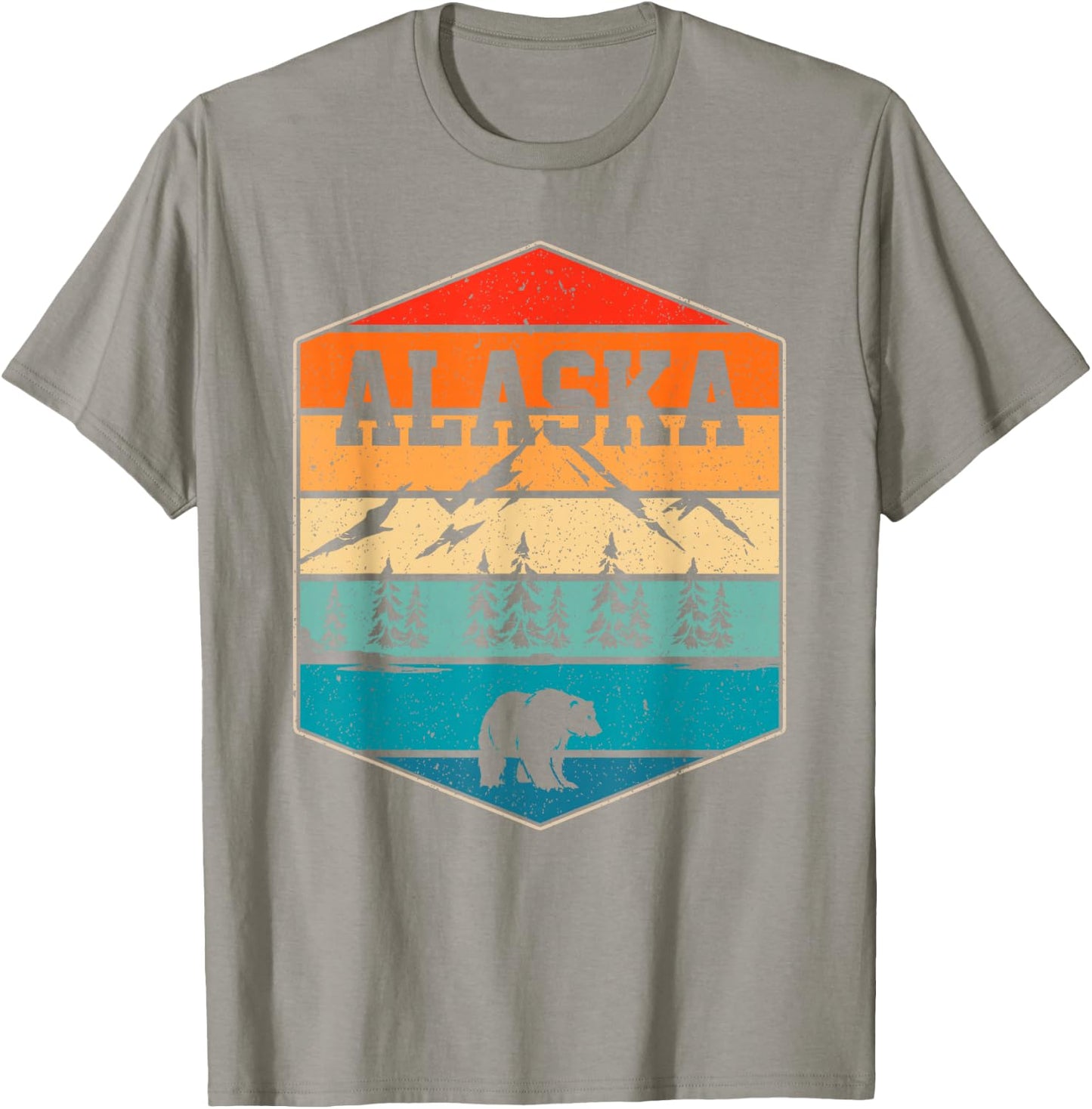 Alaskan Glacier Mountains Landscape Bear Animal Retro Alaska T-Shirt - T-Shirt | Sand