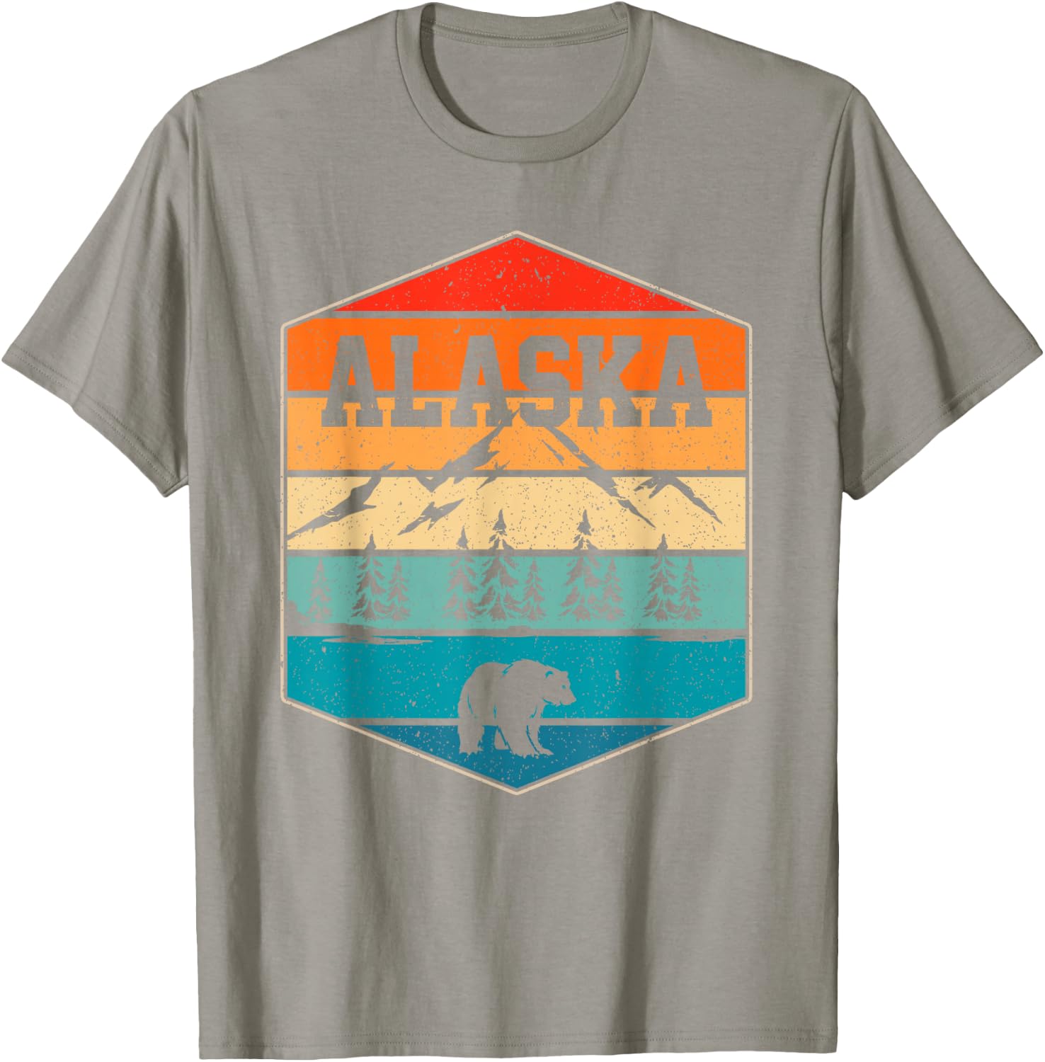 Alaskan Glacier Mountains Landscape Bear Animal Retro Alaska T-Shirt - T-Shirt | Sand