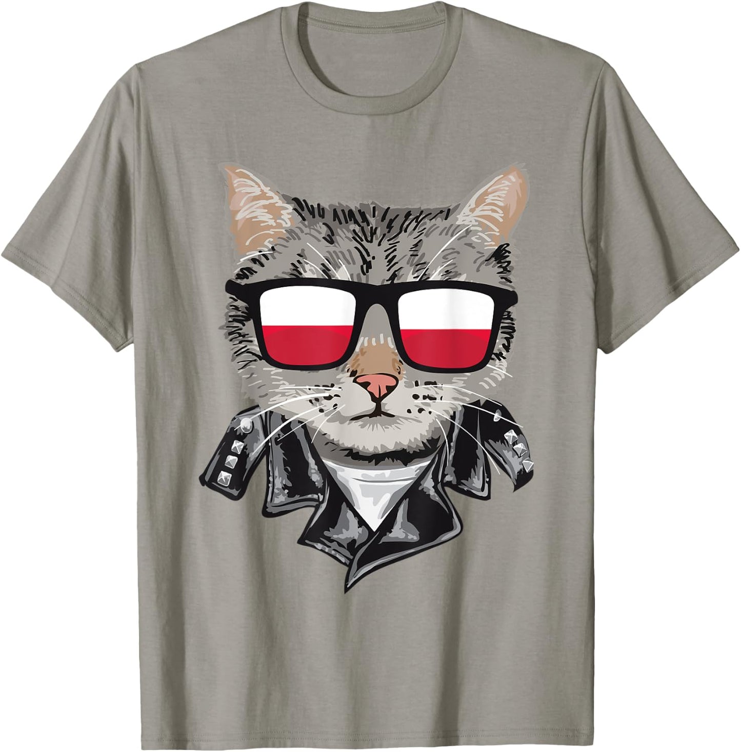 Cat Poland Flag Sunglasses - Cool Polish Cat T-Shirt - T-Shirt | Sand