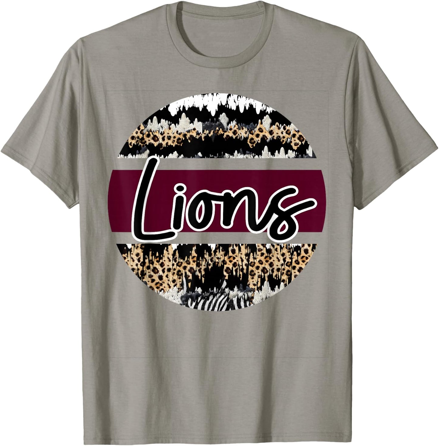 Lions Maroon White School Spirit T-Shirt - T-Shirt | Sand