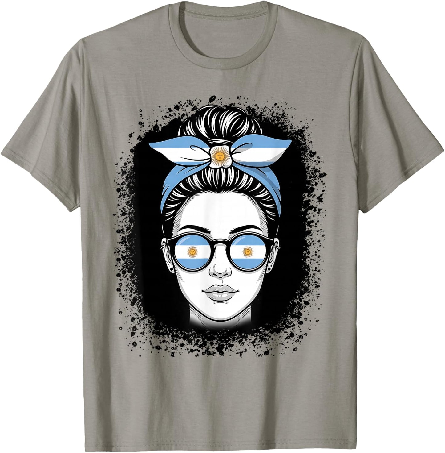 Argentina Flag Messy Bun Woman Travel Pride T-Shirt - T-Shirt | Sand