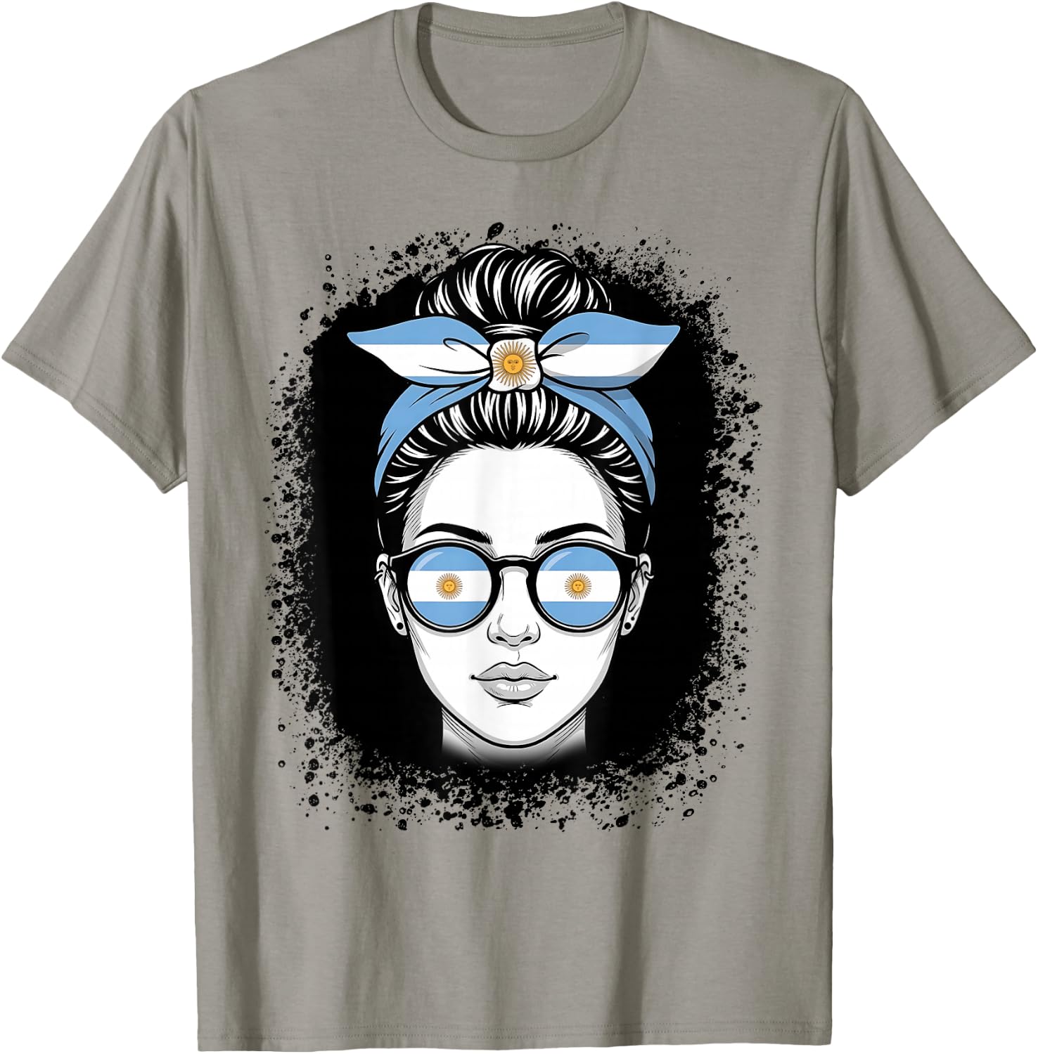Argentina Flag Messy Bun Woman Travel Pride T-Shirt - T-Shirt | Sand