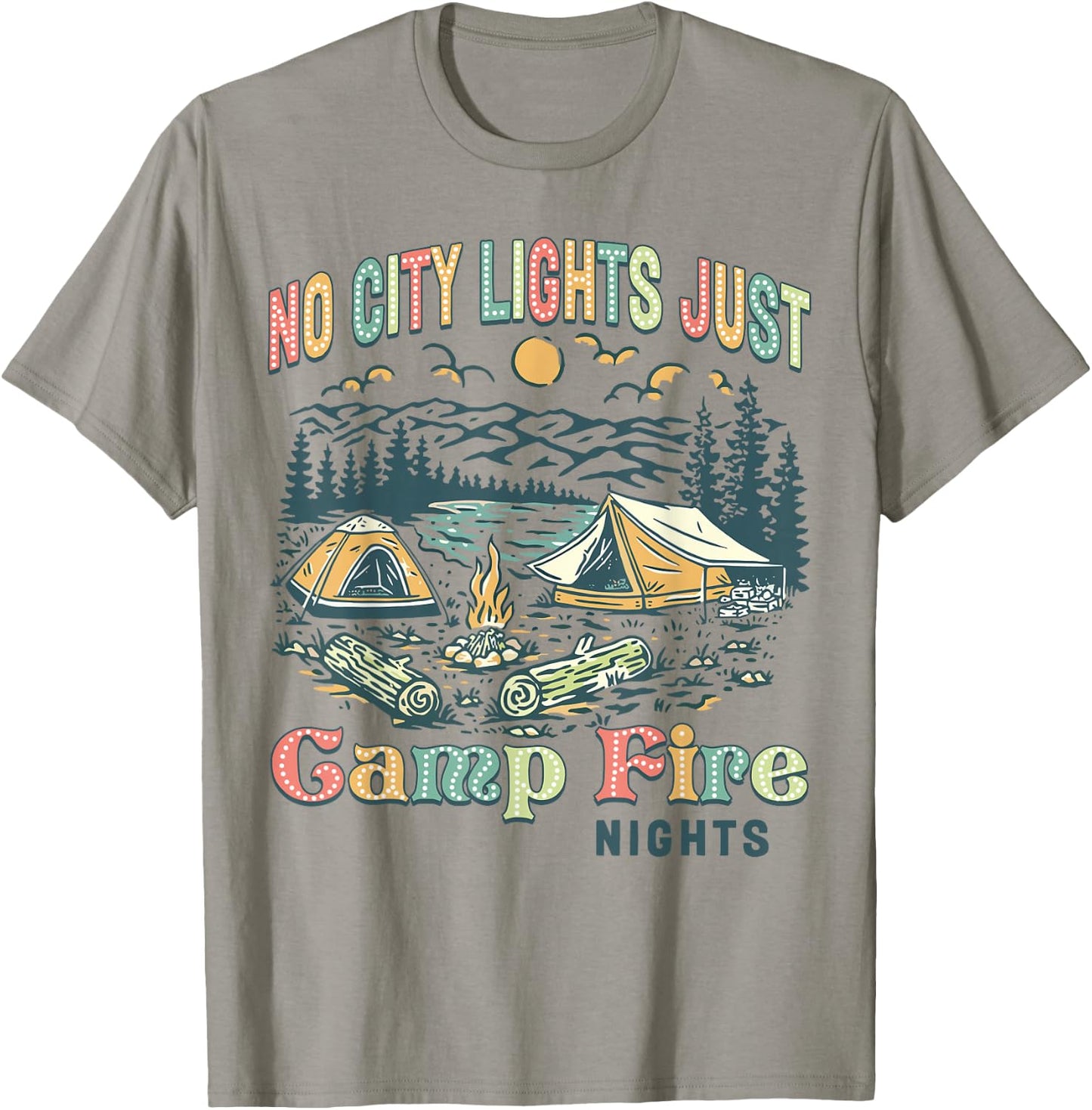 No City Lights Just Camp Fire Nights Women Men Retro Camping T-Shirt - T-Shirt | Sand