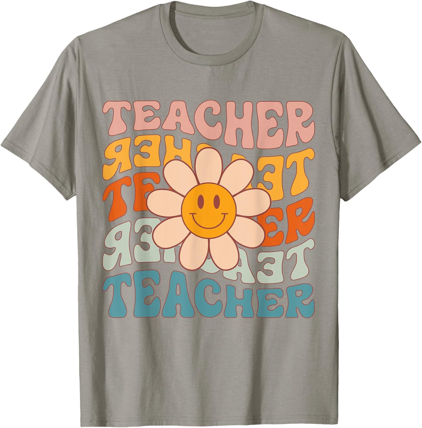 Retro Teacher Daisy Colorful - Elementary School Teacher T-Shirt - T-Shirt | Sand