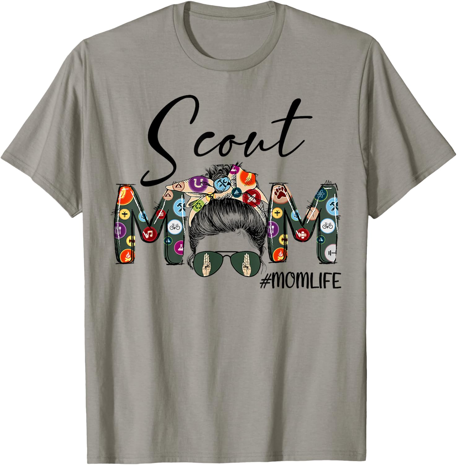 Scouting Scout Mom Life Messy Bun Hair Mother's Day T-Shirt - T-Shirt | Sand