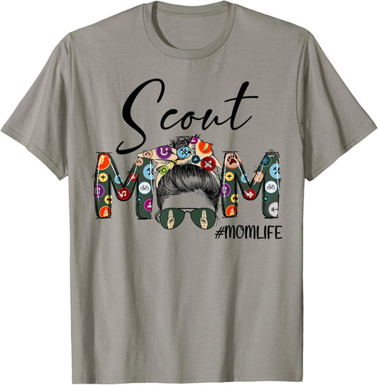 Scouting Scout Mom Life Messy Bun Hair Mother's Day T-Shirt - T-Shirt | Sand