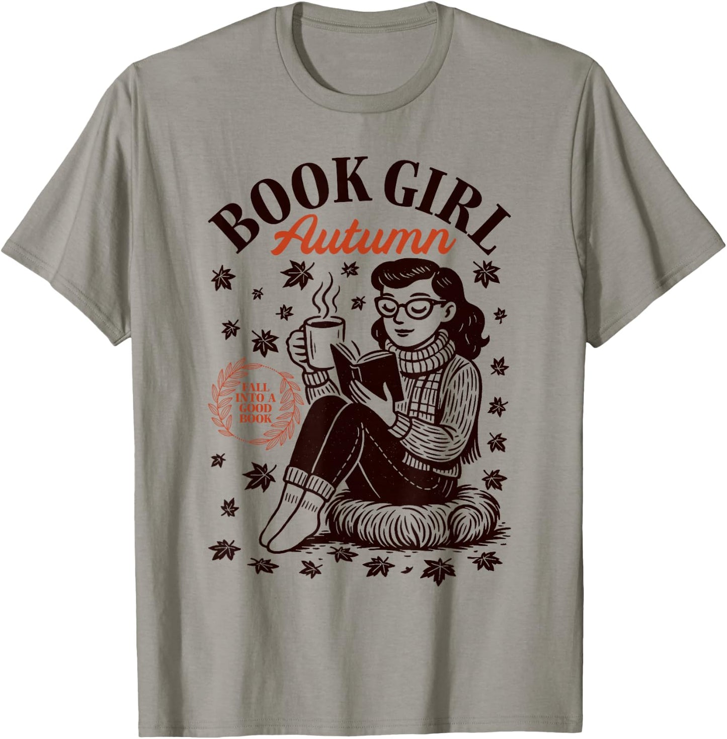 Book Girl Autumn Fall Reading Lover Vintage Fall Vibes T-Shirt - T-Shirt | Sand
