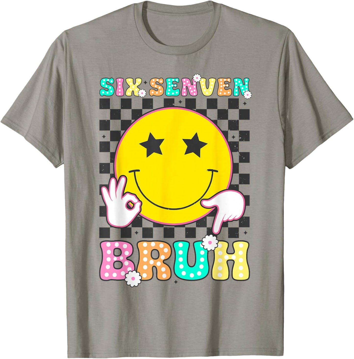 Six Seven Bruh Boys Teens Kids Youth 67 Happy Face 6-7 Meme T-Shirt - T-Shirt | Sand