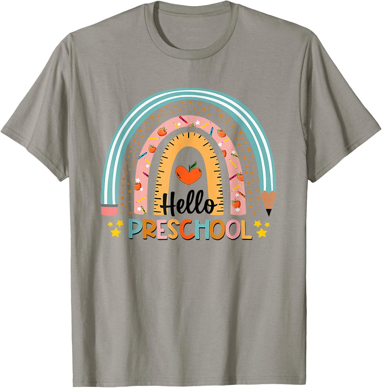 Hello Preschool Boho Rainbow Teacher Back to School T-Shirt - T-Shirt | Sand