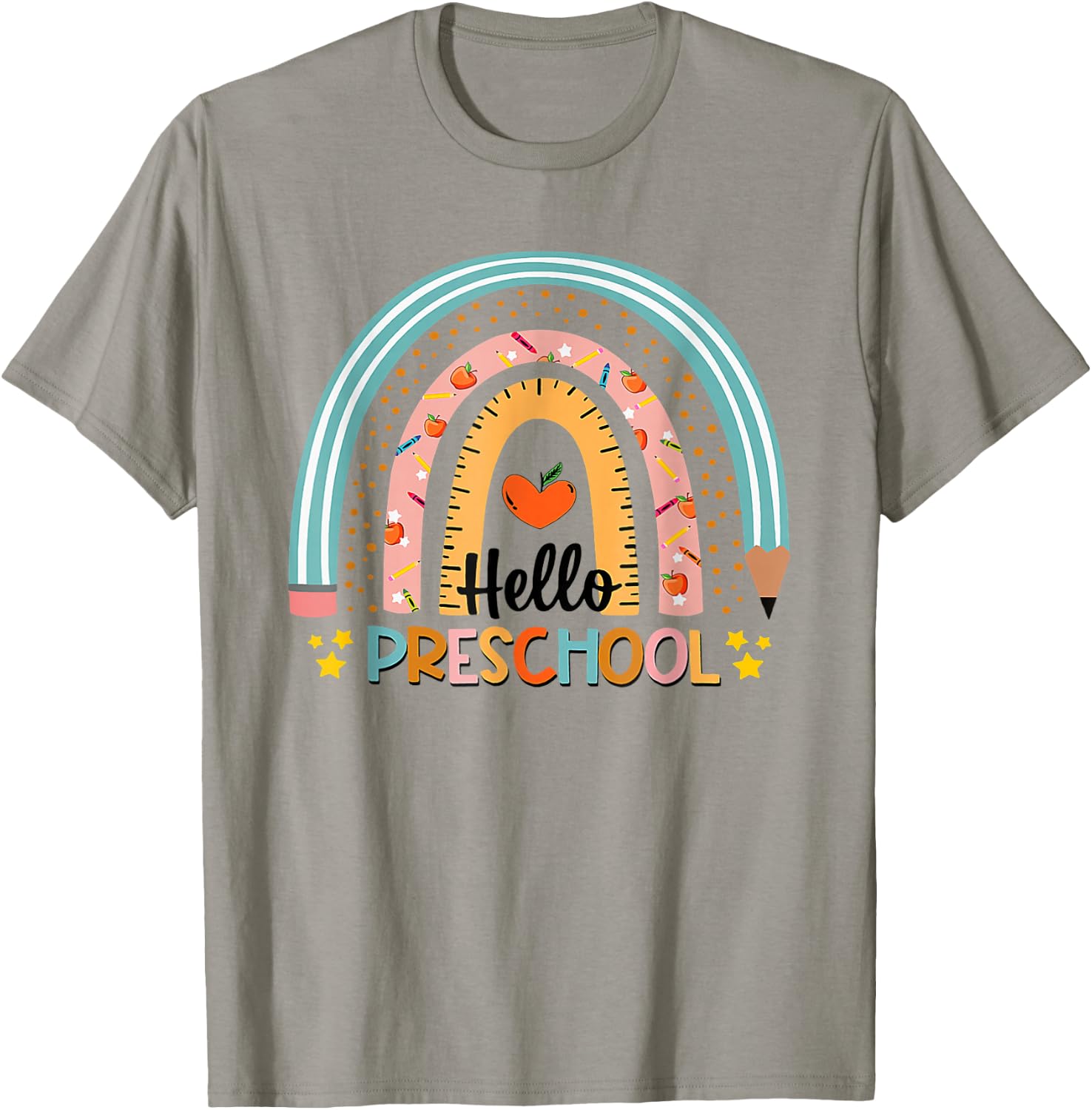 Hello Preschool Boho Rainbow Teacher Back to School T-Shirt - T-Shirt | Sand