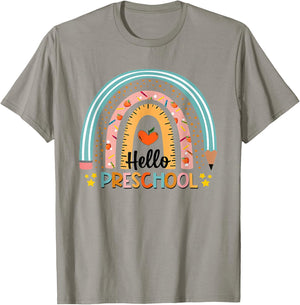 Hello Preschool Boho Rainbow Teacher Back to School T-Shirt - T-Shirt | Sand