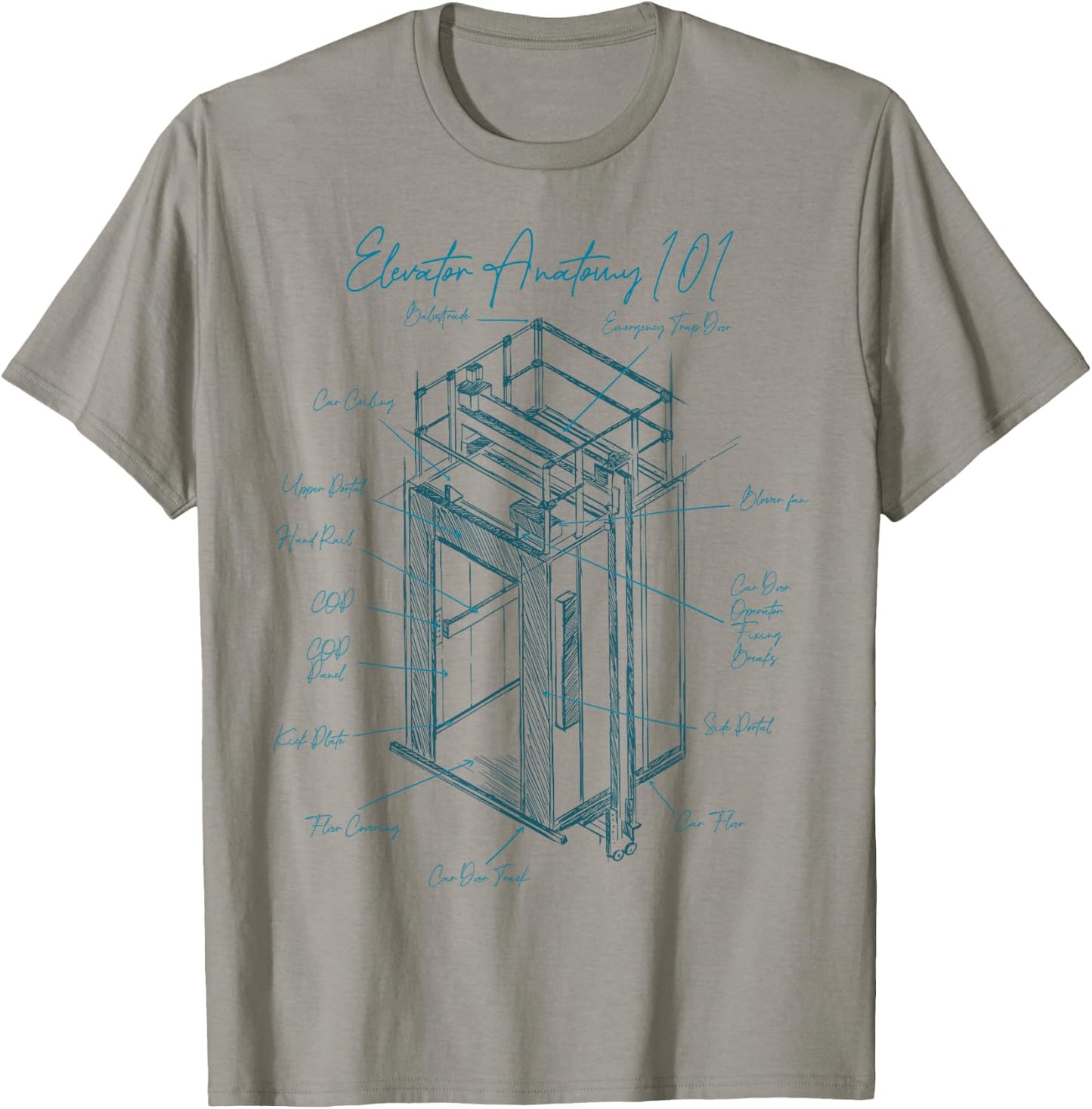 Anatomy of Elevator Construction Elevator Mechanic Liftman T-Shirt - T-Shirt | Sand