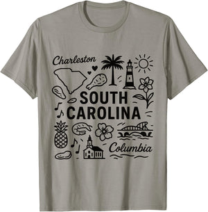 South Carolina USA State Symbols Vintage Souvenir Cute T-Shirt - T-Shirt | Sand