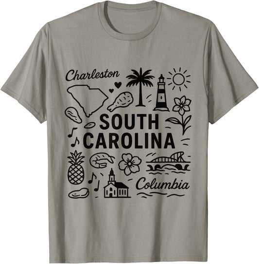 South Carolina USA State Symbols Vintage Souvenir Cute T-Shirt - T-Shirt | Sand