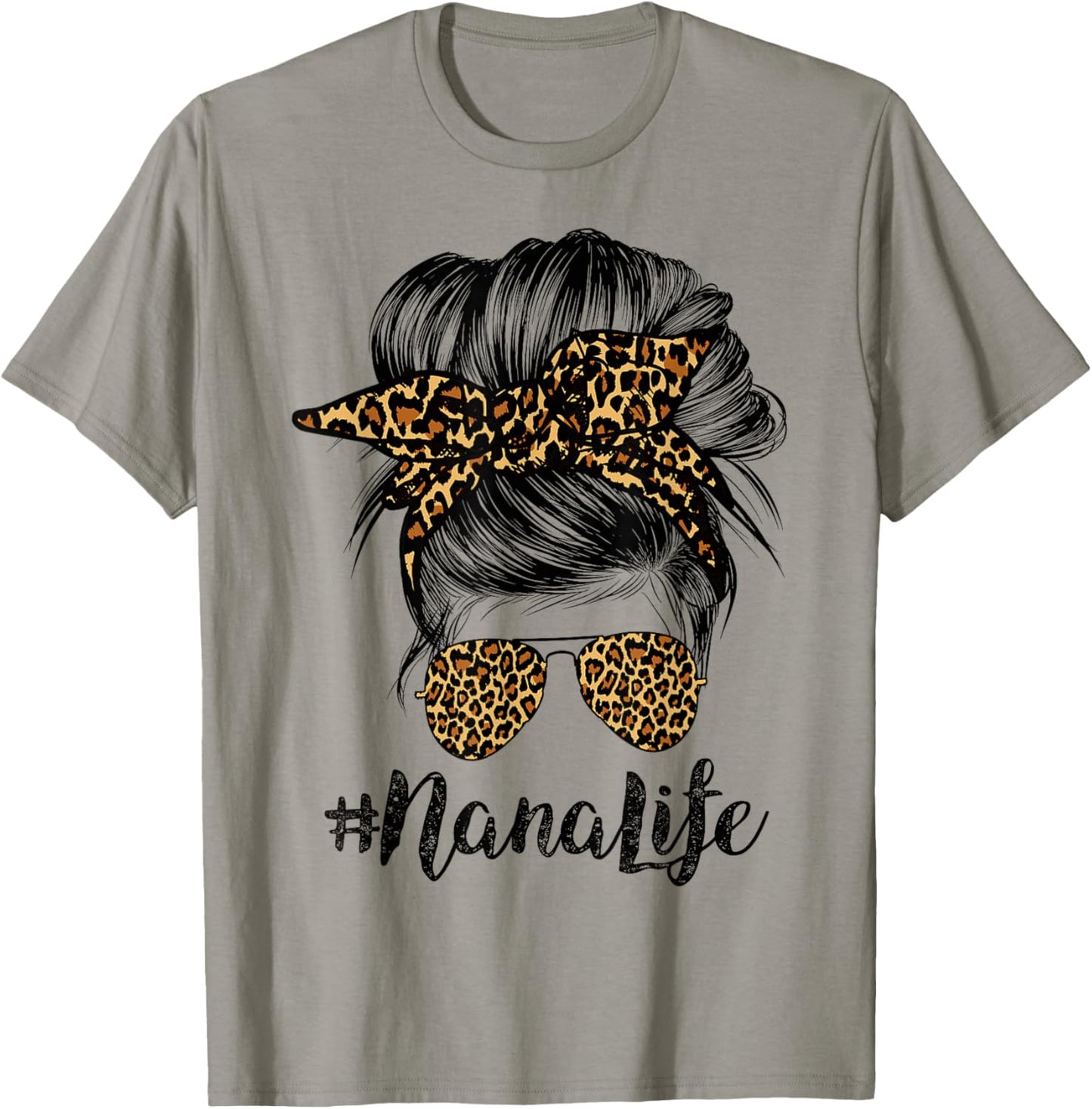 Nana Life Hair Bandana Glasses Leopard Print Mother's Day T-Shirt - T-Shirt | Sand