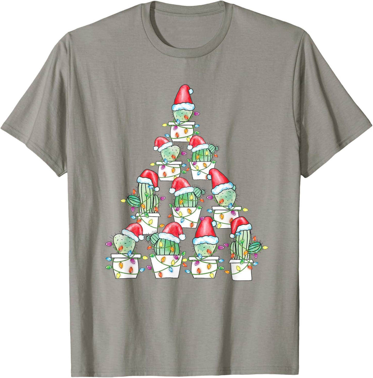 Christmas Cactus Xmas Tree Lights Succulent Cactus T-Shirt - T-Shirt | Sand
