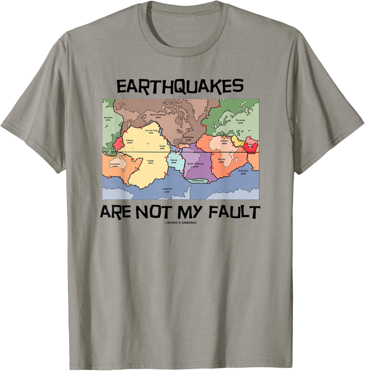 Earthquakes Are Not My Fault Plate Tectonics World Map T-Shirt - T-Shirt | Sand