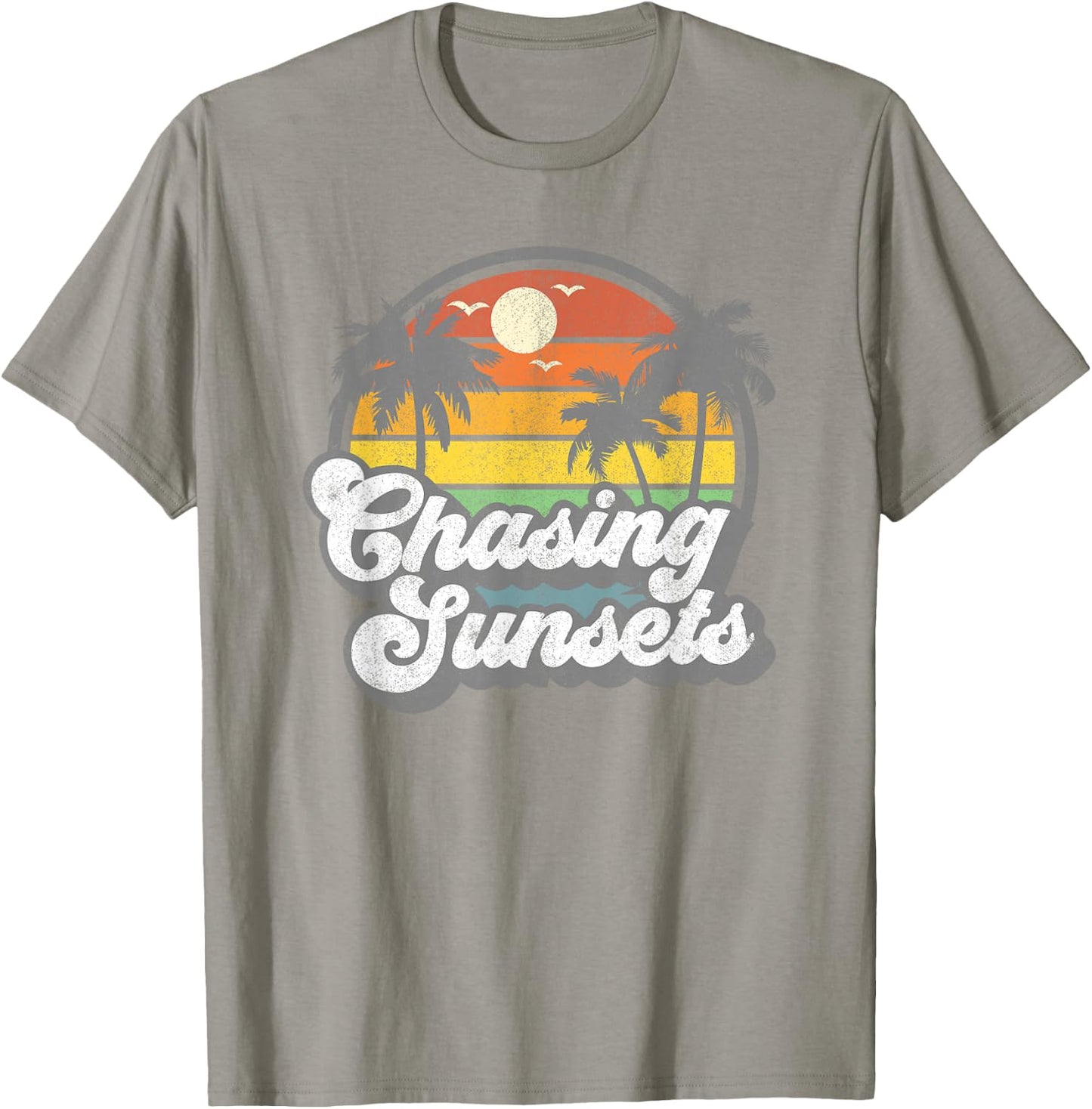 Vintage Chasing Sunsets Beach Summer Retro Sunset 70's Gift T-Shirt - T-Shirt | Sand