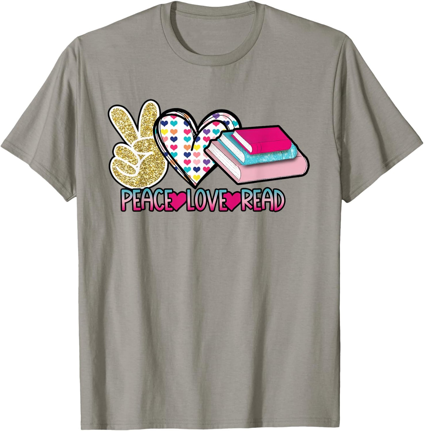 Peace Love Read Book Lover Funny Reading Hippie Heart T-Shirt - T-Shirt | Sand