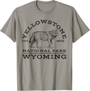 Yellowstone National Park Wolf Wyoming Hike Outdoors T-Shirt - T-Shirt | Sand
