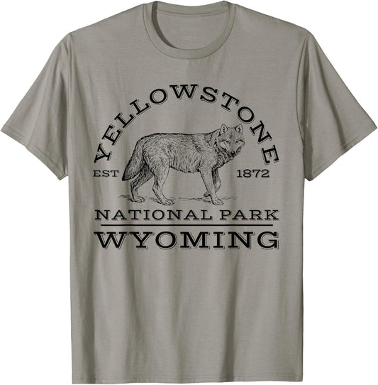 Yellowstone National Park Wolf Wyoming Hike Outdoors T-Shirt - T-Shirt | Sand