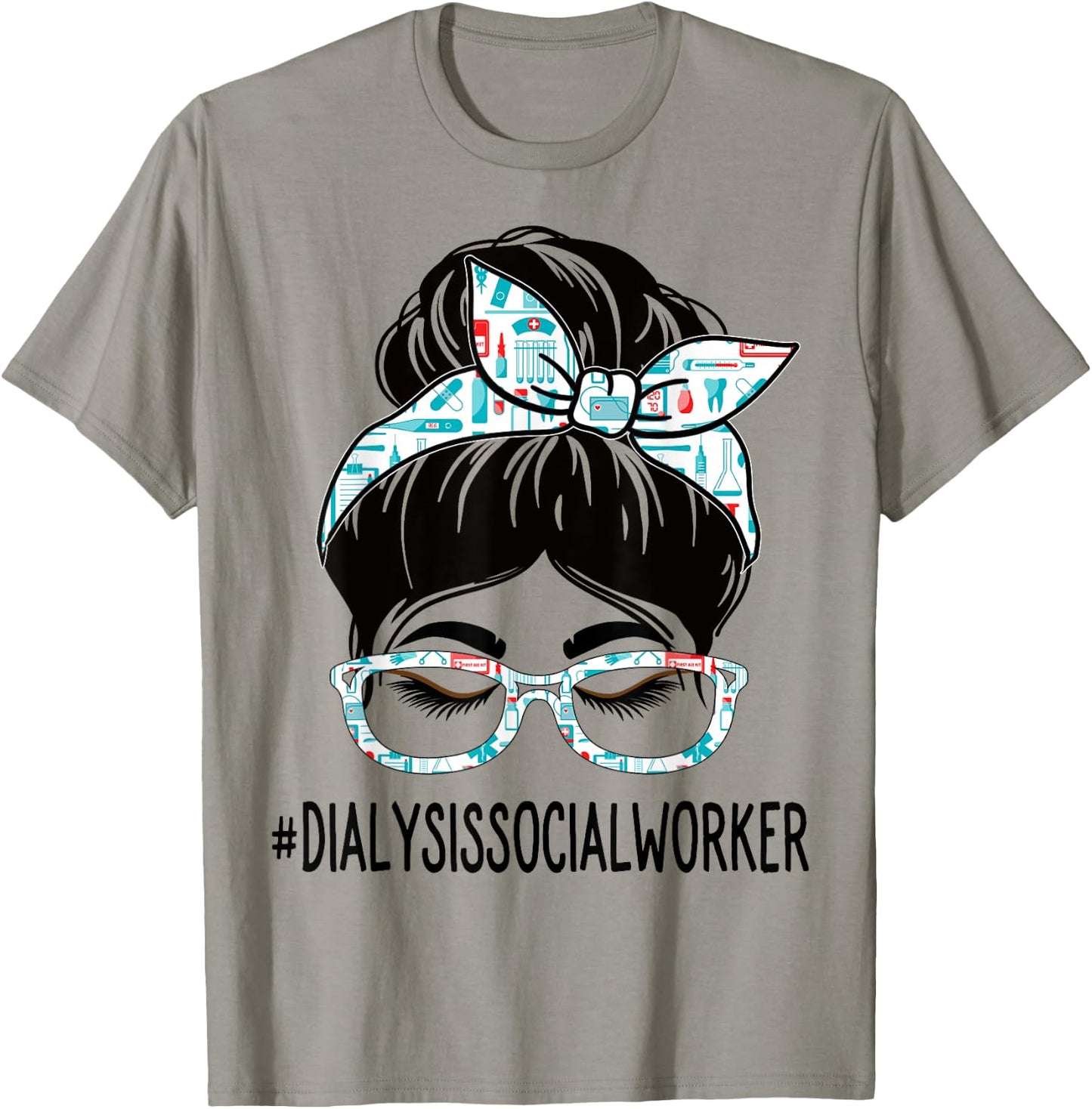Dialysis Social Worker Week Appreciation Day Women Messy Bun T-Shirt - T-Shirt | Sand