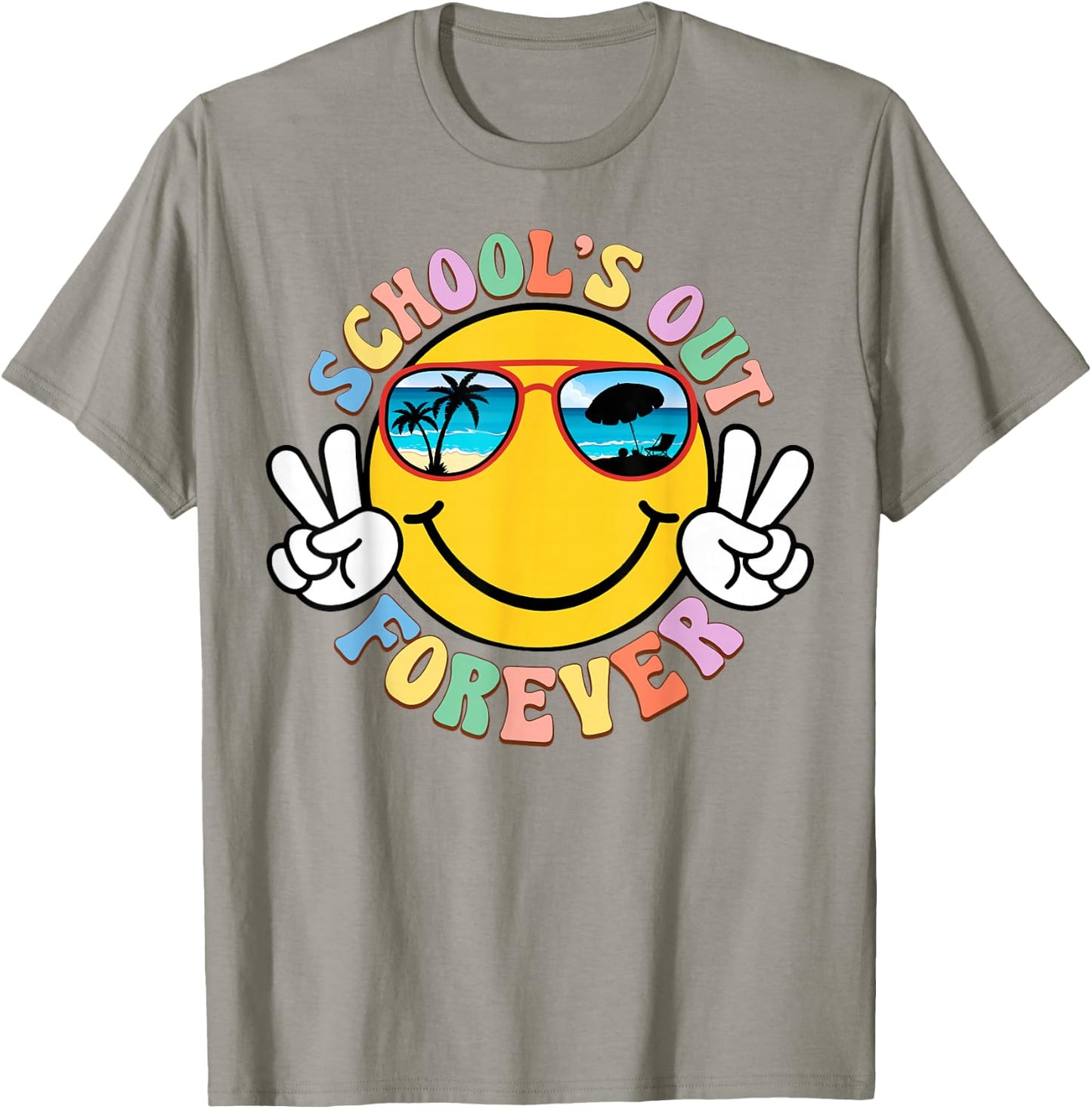 Retro Groovy School's Out Forever Retired Teacher Retirement T-Shirt - T-Shirt | Sand