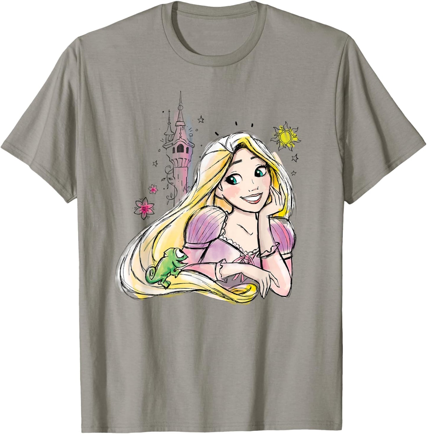 Disney Princesses Tangled Rapunzel & Pascal Water Color Art T-Shirt - T-Shirt | Sand