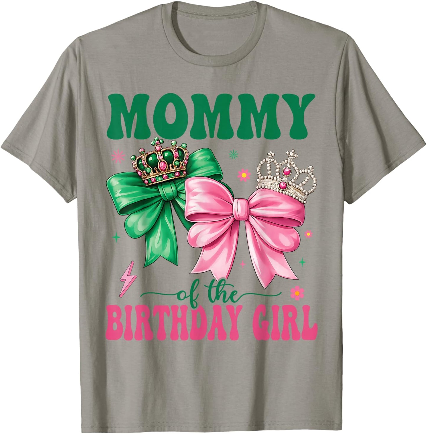 Mommy of The Birthday Girl Family Pink Coquette Bow T-Shirt - T-Shirt | Sand